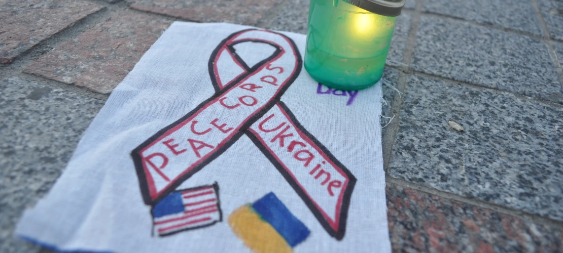 Candle lighting a small HIV/AIDS banner, Rivne, Ukraine, 2012, PC Digital Library