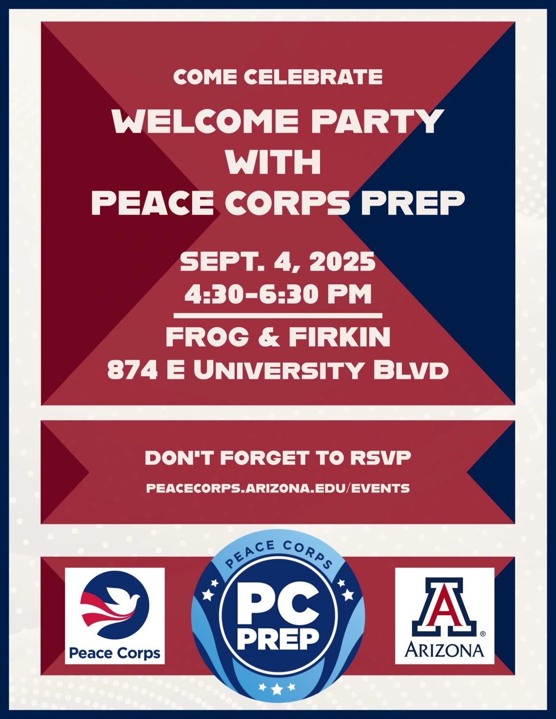 Promotional flyer for PC Prep Welcome Party
